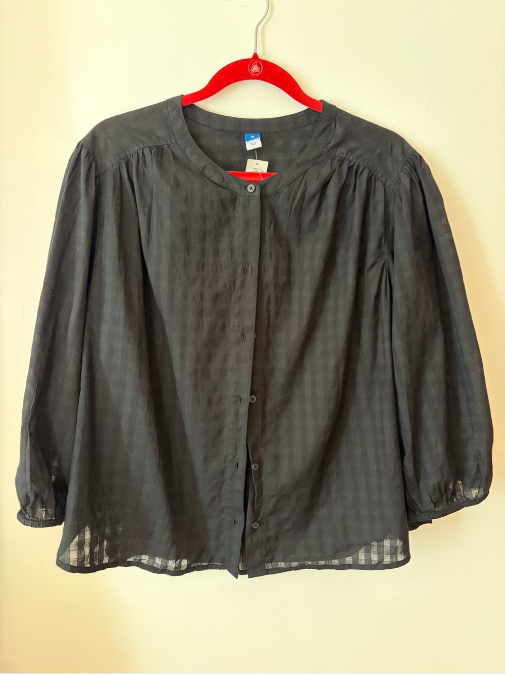 Old Navy Black Semi-Sheer Button-Front Blouse